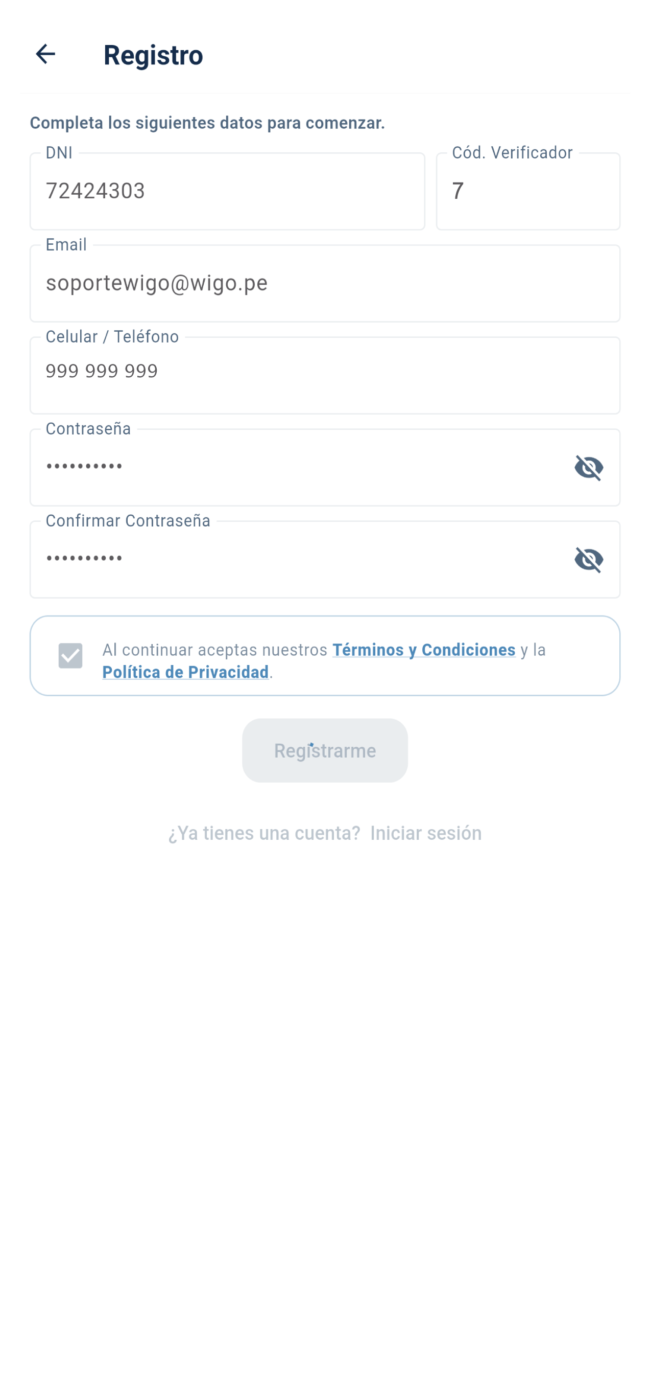Validaciones Wigo